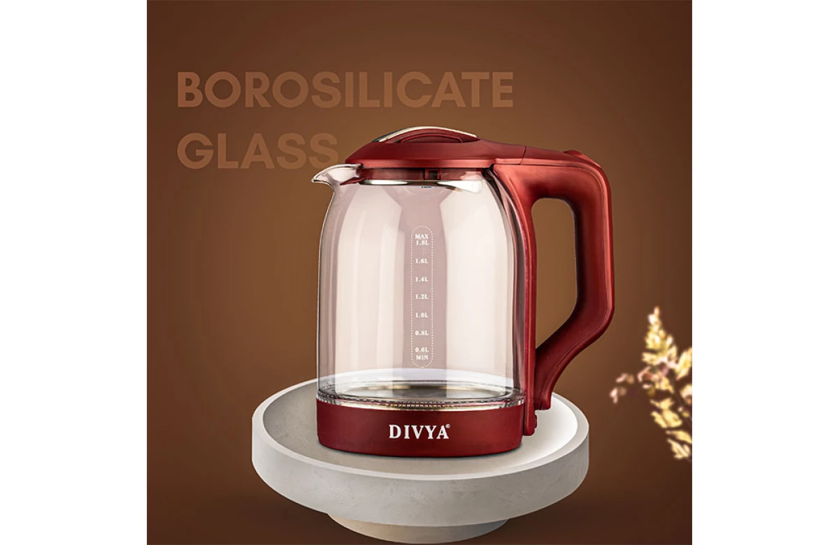 DIVYA 1.8L Maroon Glass Kettle