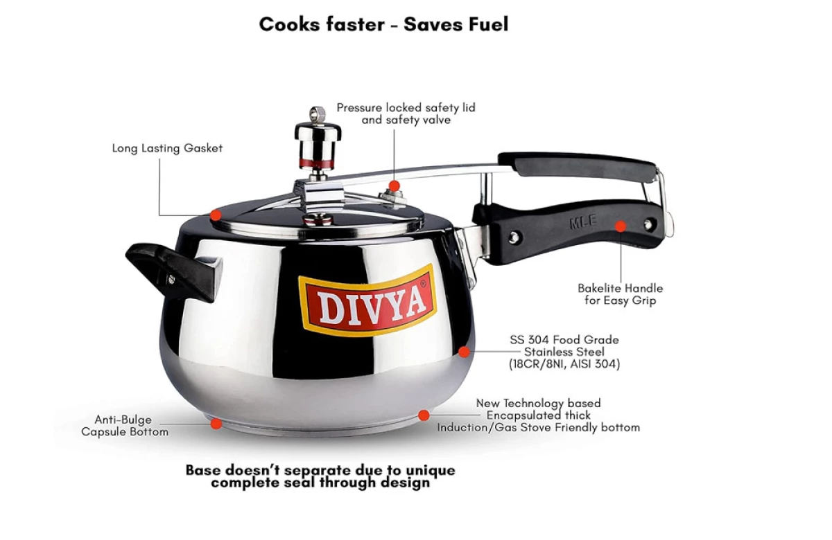 DIVYA 5L Stainless Steel Pressure Cooker