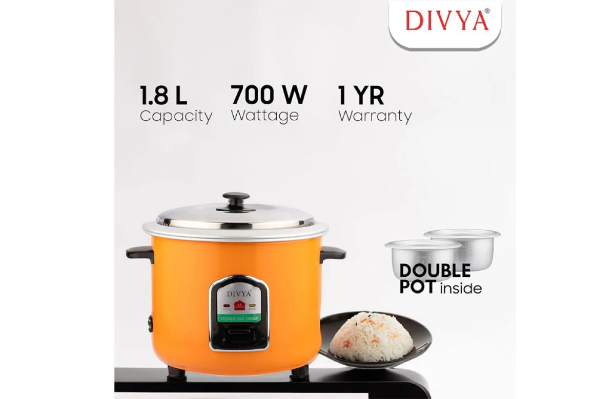 DIVYA 1.8L Orange Double Pot Cylinder Rice Cooker