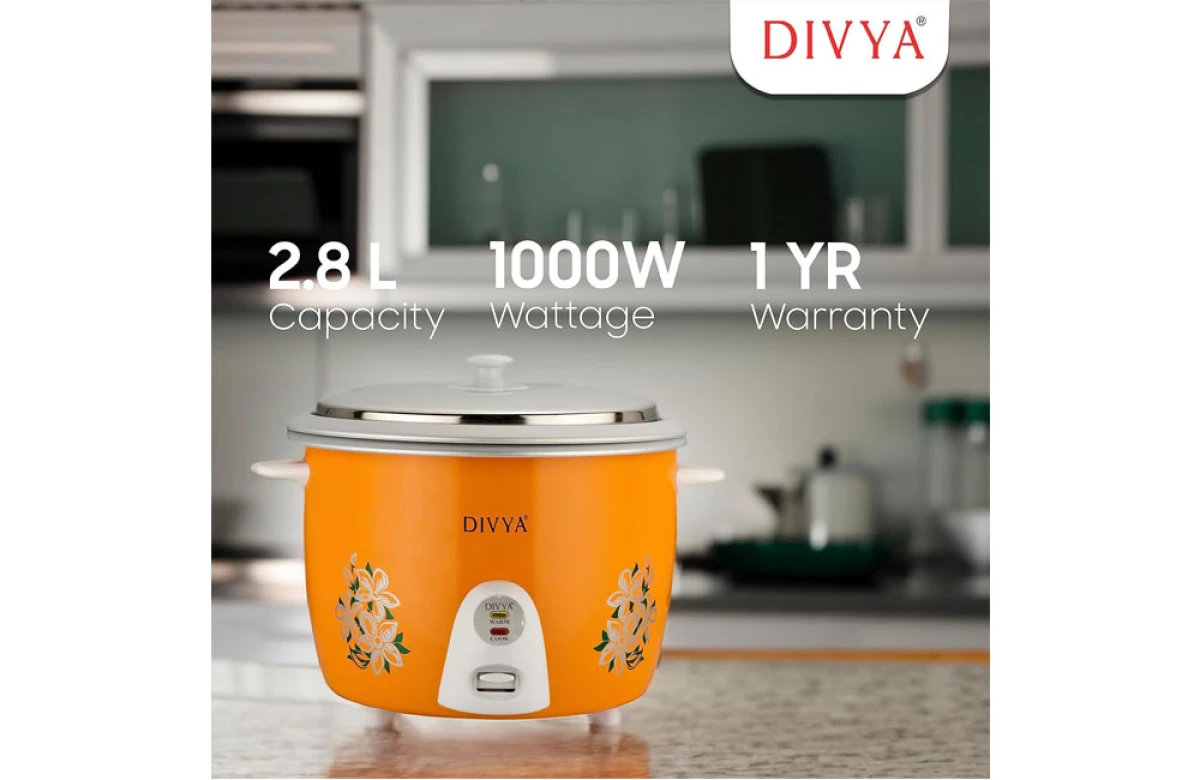 DIVYA 2.8L Orange Drum Rice Cooker