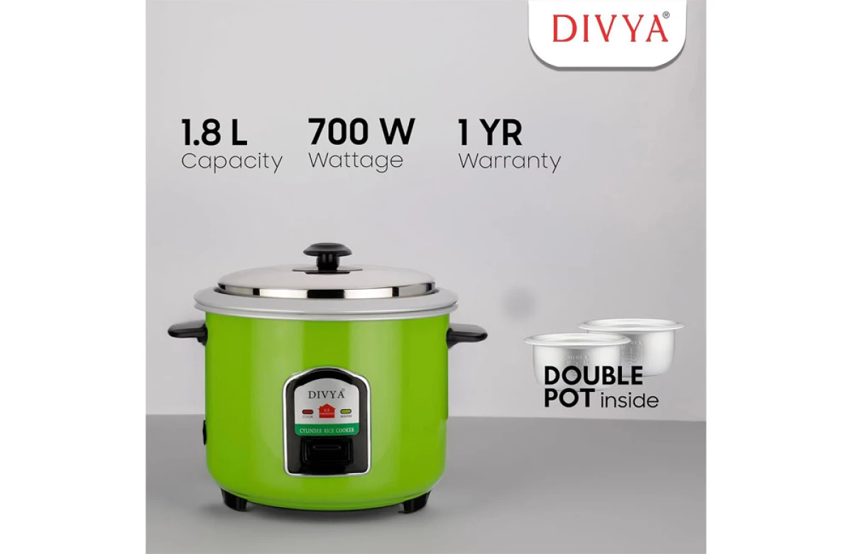 DIVYA 1.8L Green Double Pot Cylinder Rice Cooker