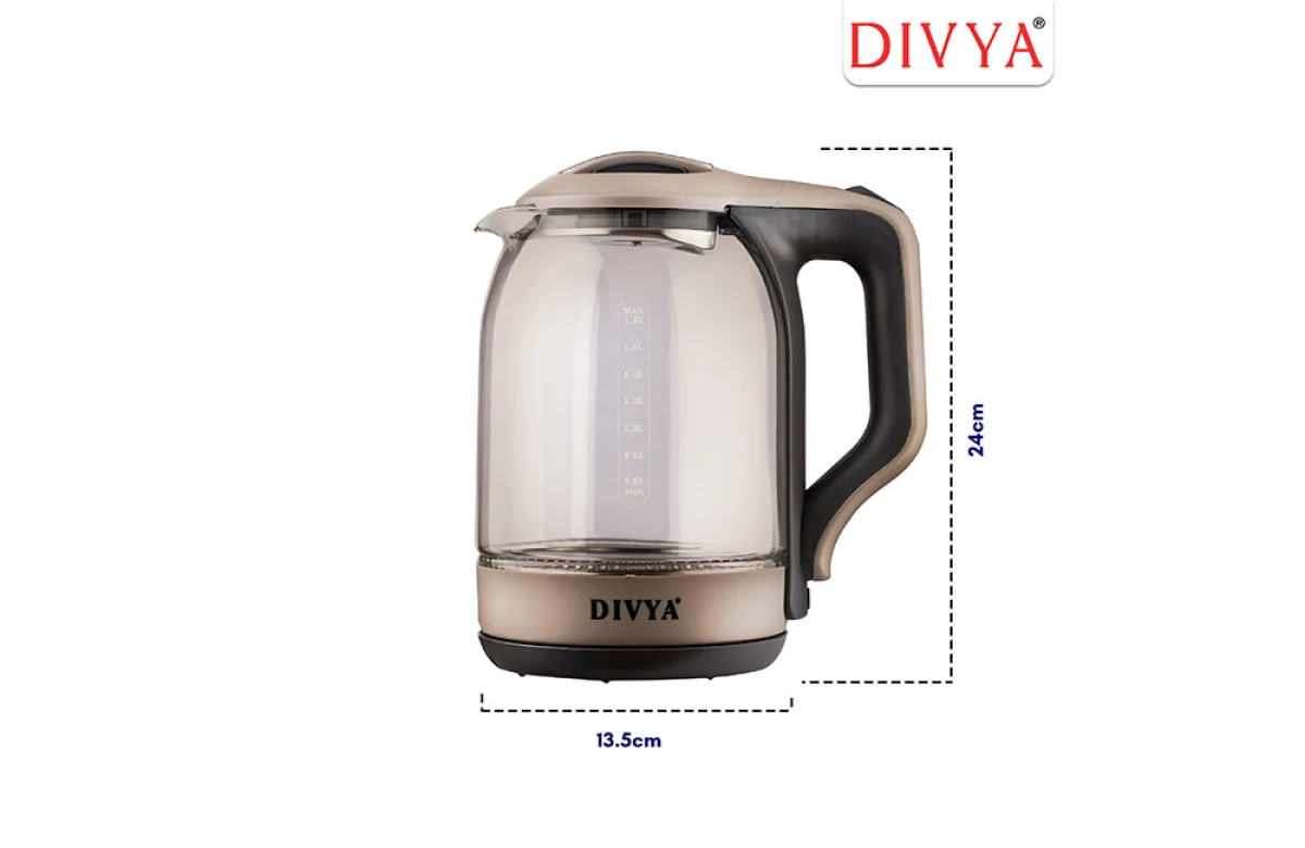 DIVYA 1.8L Grey Glass Kettle