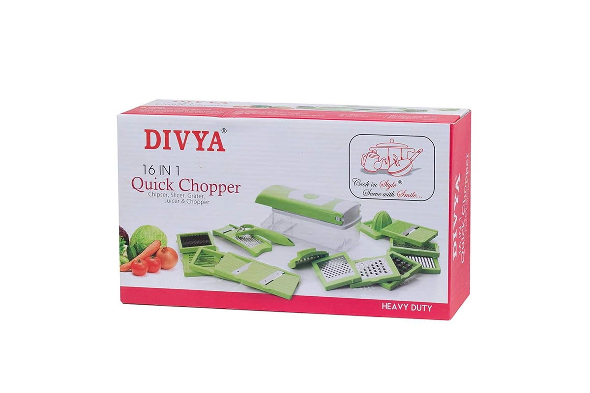 DIVYA Multipurpose Quick Vegetable and Fruit Chopper Cutter Grater Slicer (16 in 1)