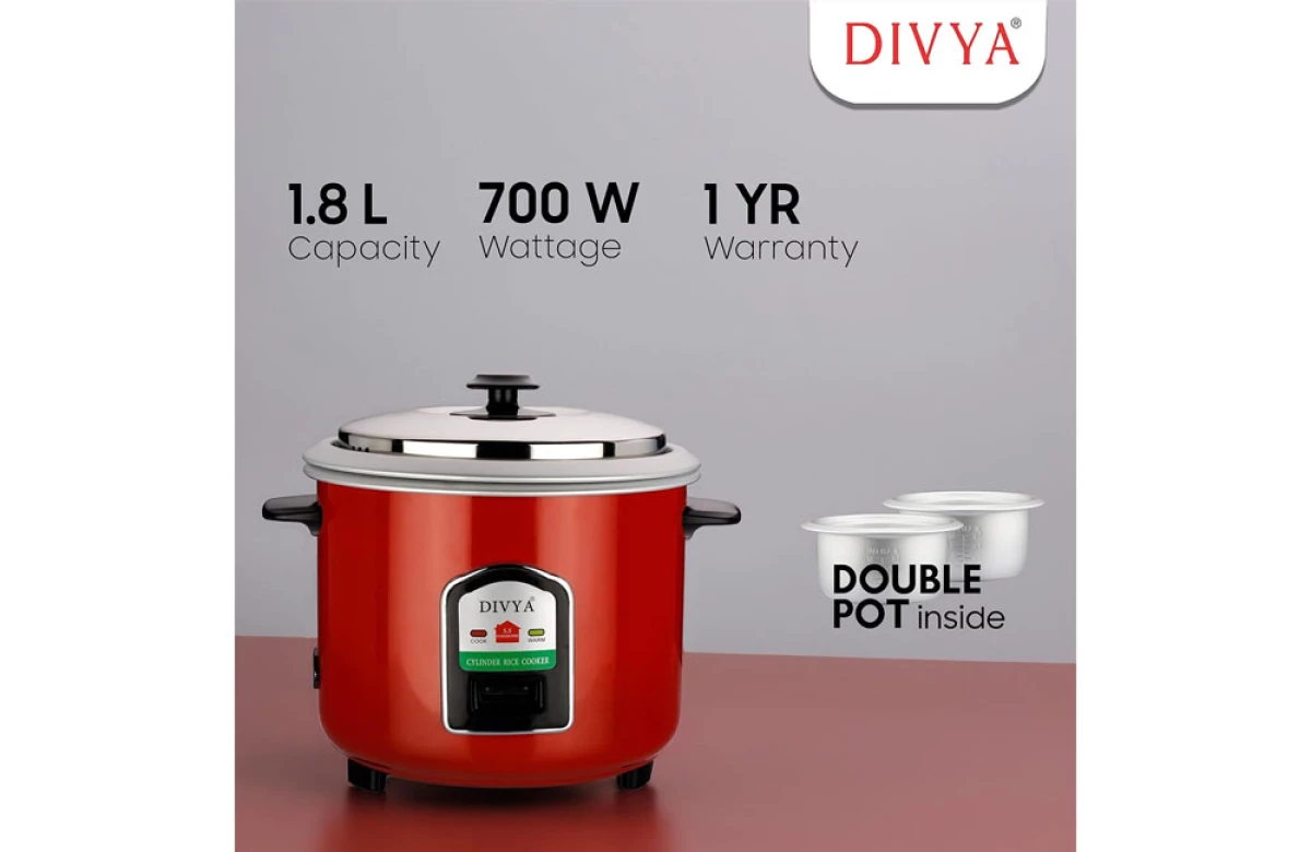 DIVYA 1.8L Red Double Pot Cylinder Rice Cooker