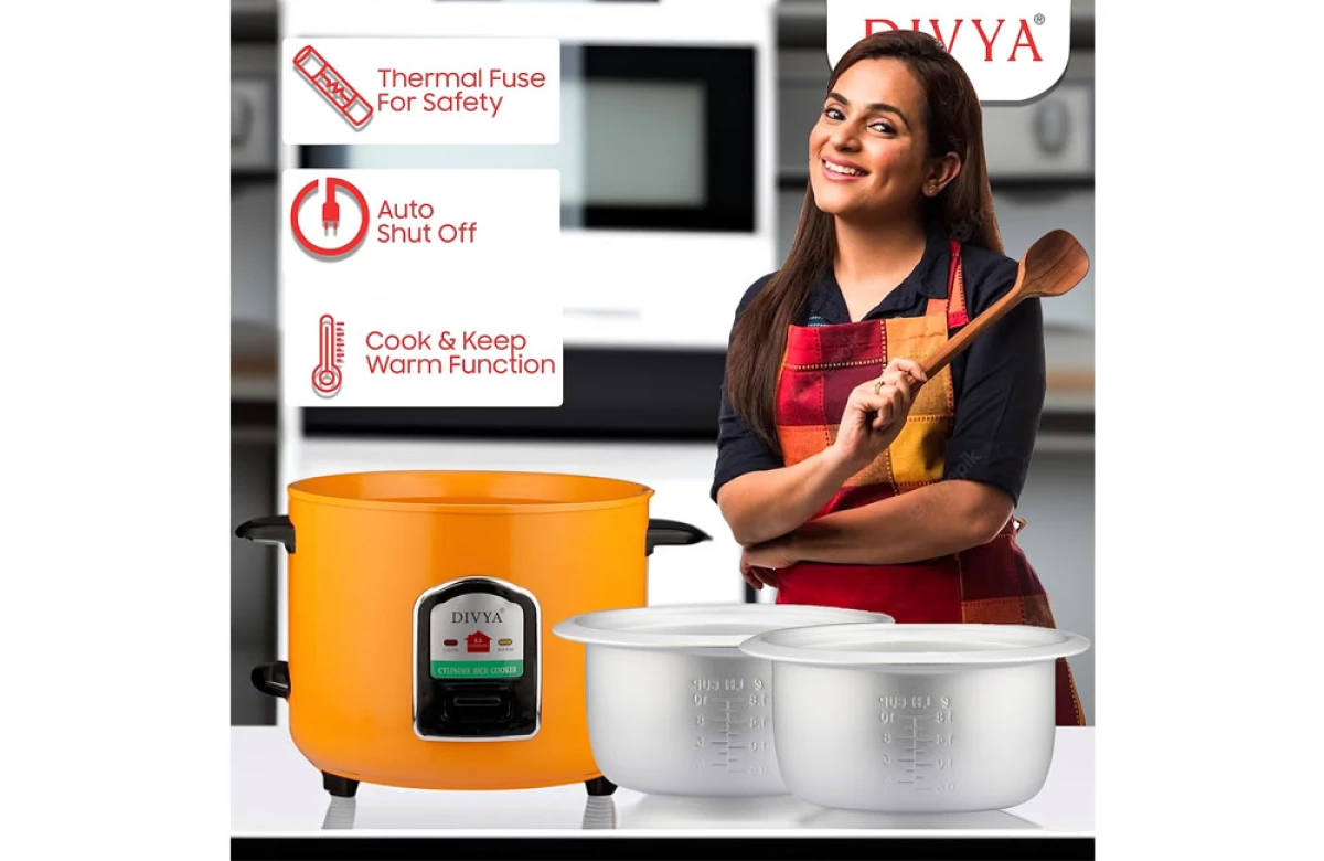 DIVYA 1.8L Orange Double Pot Cylinder Rice Cooker