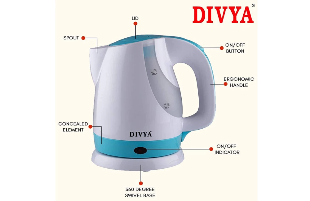 DIVYA 1L Green Plastic Kettle