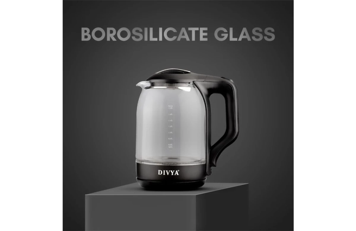 DIVYA 1.8L Black Glass Kettle