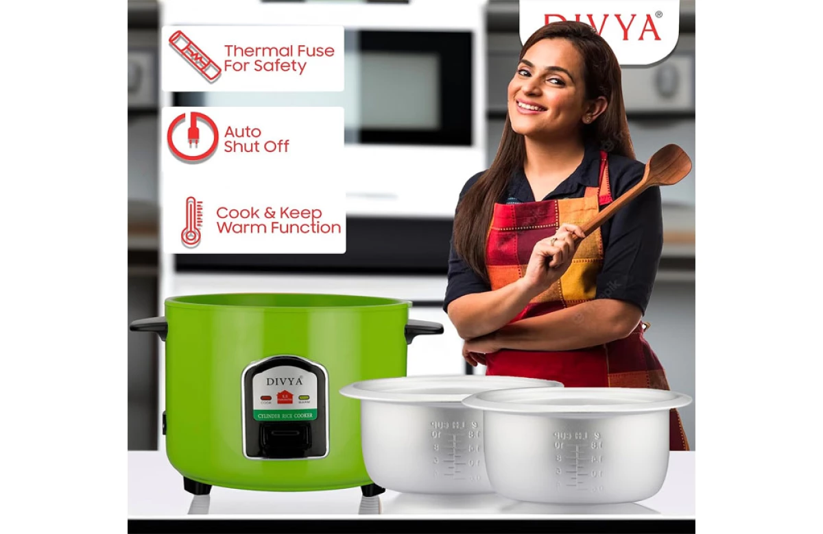 DIVYA 1.8L Green Double Pot Cylinder Rice Cooker