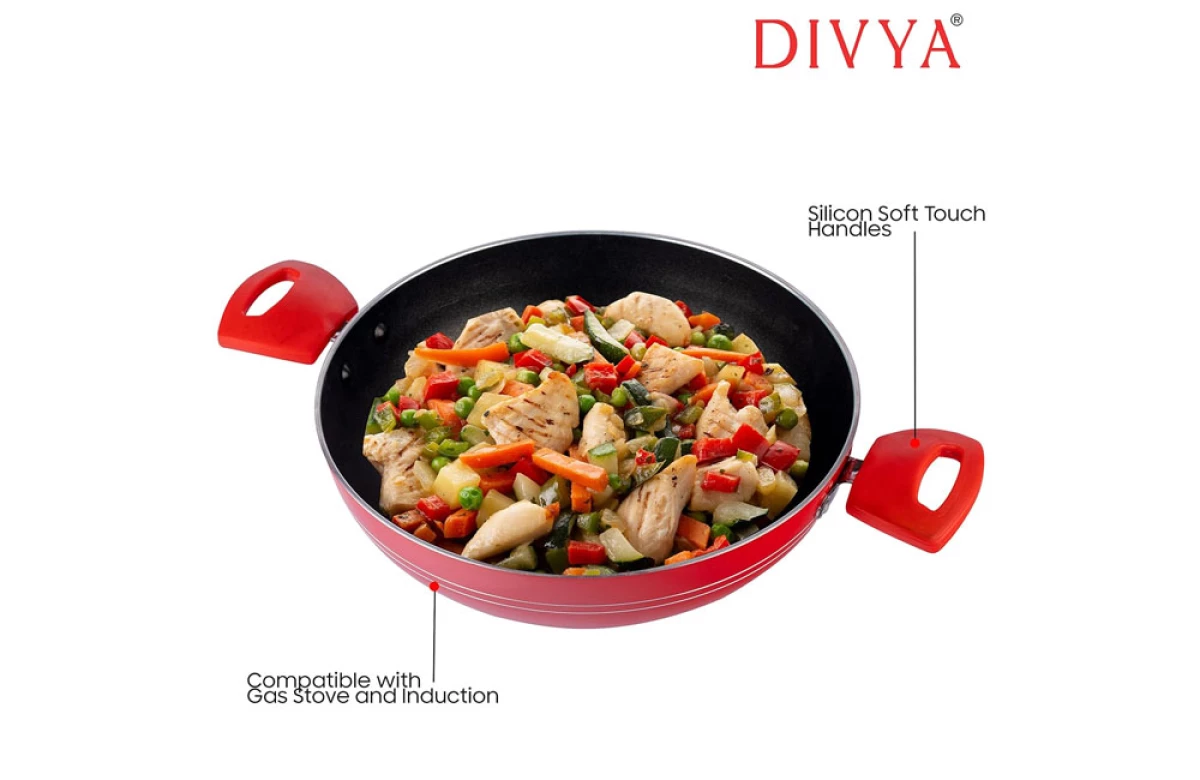 DIVYA 26cm NonStick Kadhai with Steel Lid