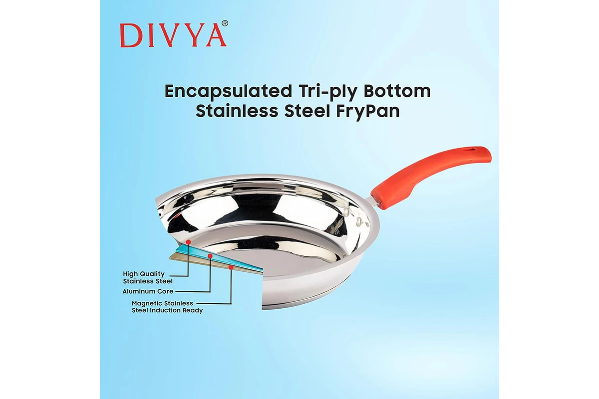 DIVYA 26cm Stainless Steel Frying Pan