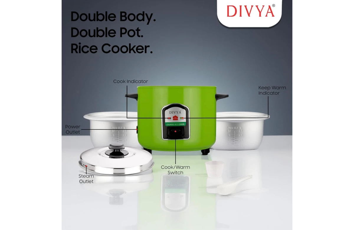 DIVYA 1.8L Green Double Pot Cylinder Rice Cooker