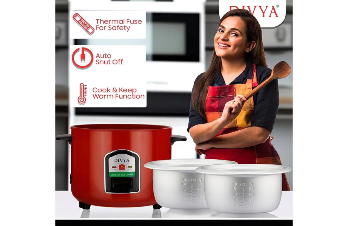 DIVYA 1.8L Red Double Pot Cylinder Rice Cooker