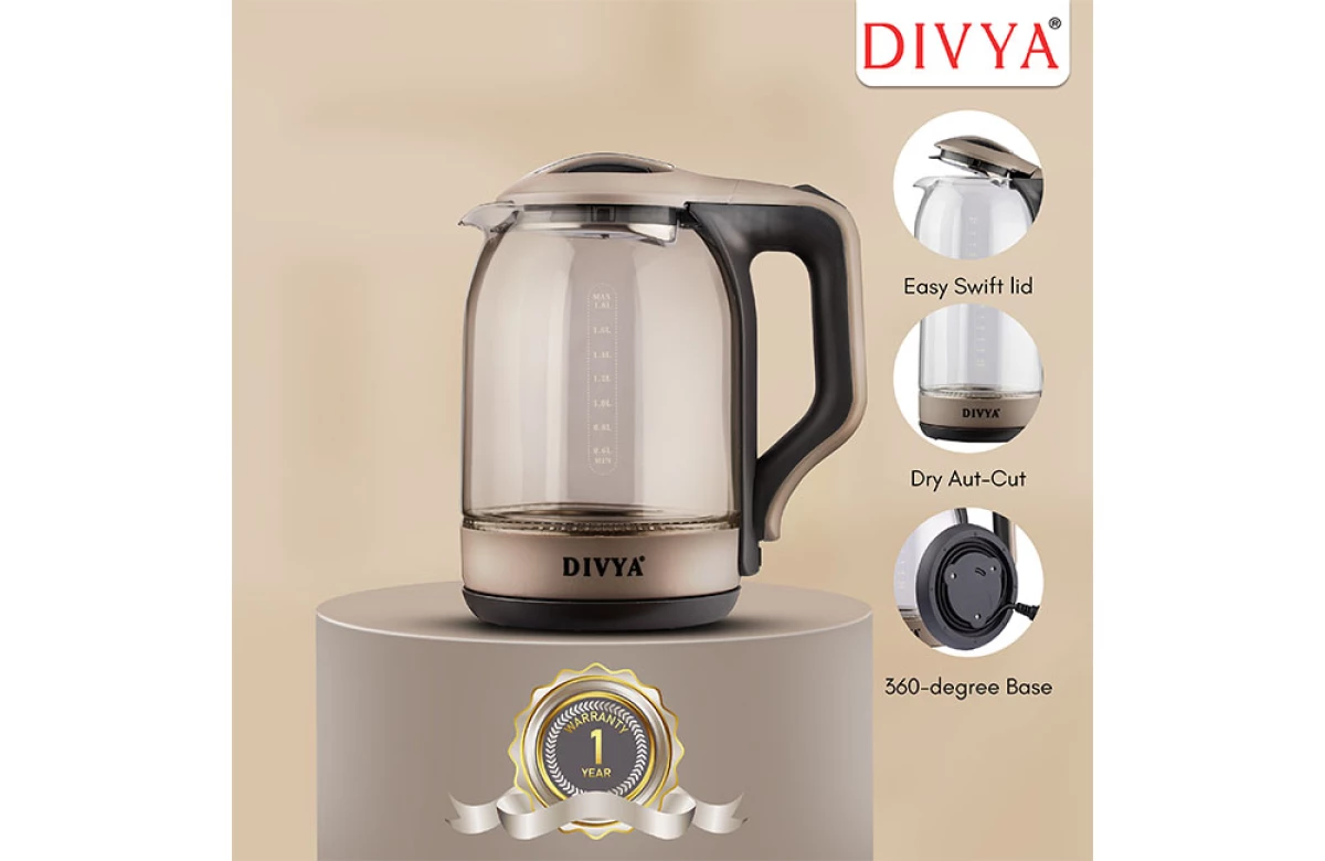 DIVYA 1.8L Grey Glass Kettle