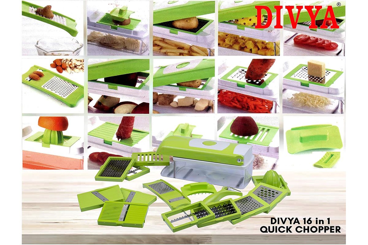 DIVYA Multipurpose Quick Vegetable and Fruit Chopper Cutter Grater Slicer (16 in 1)