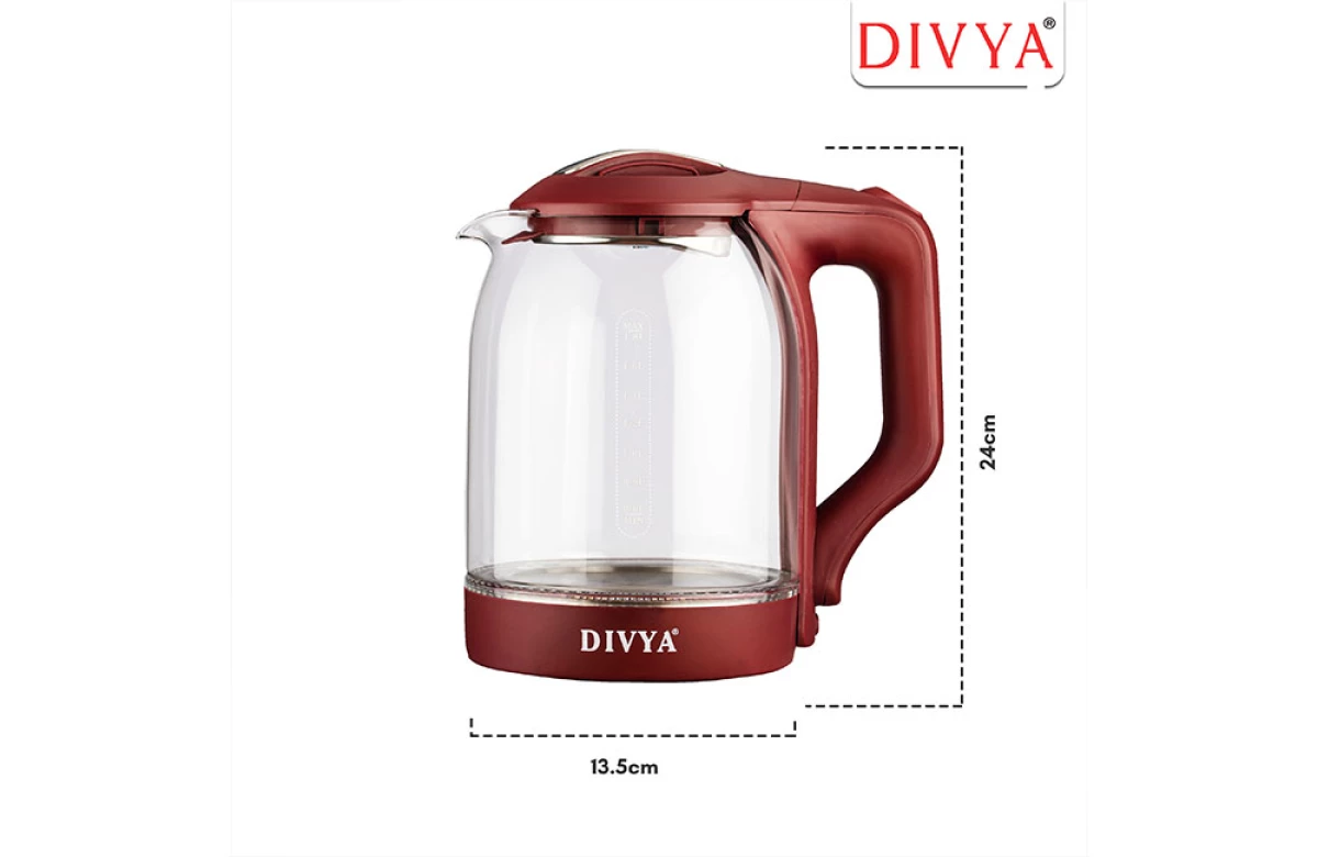 DIVYA 1.8L Maroon Glass Kettle