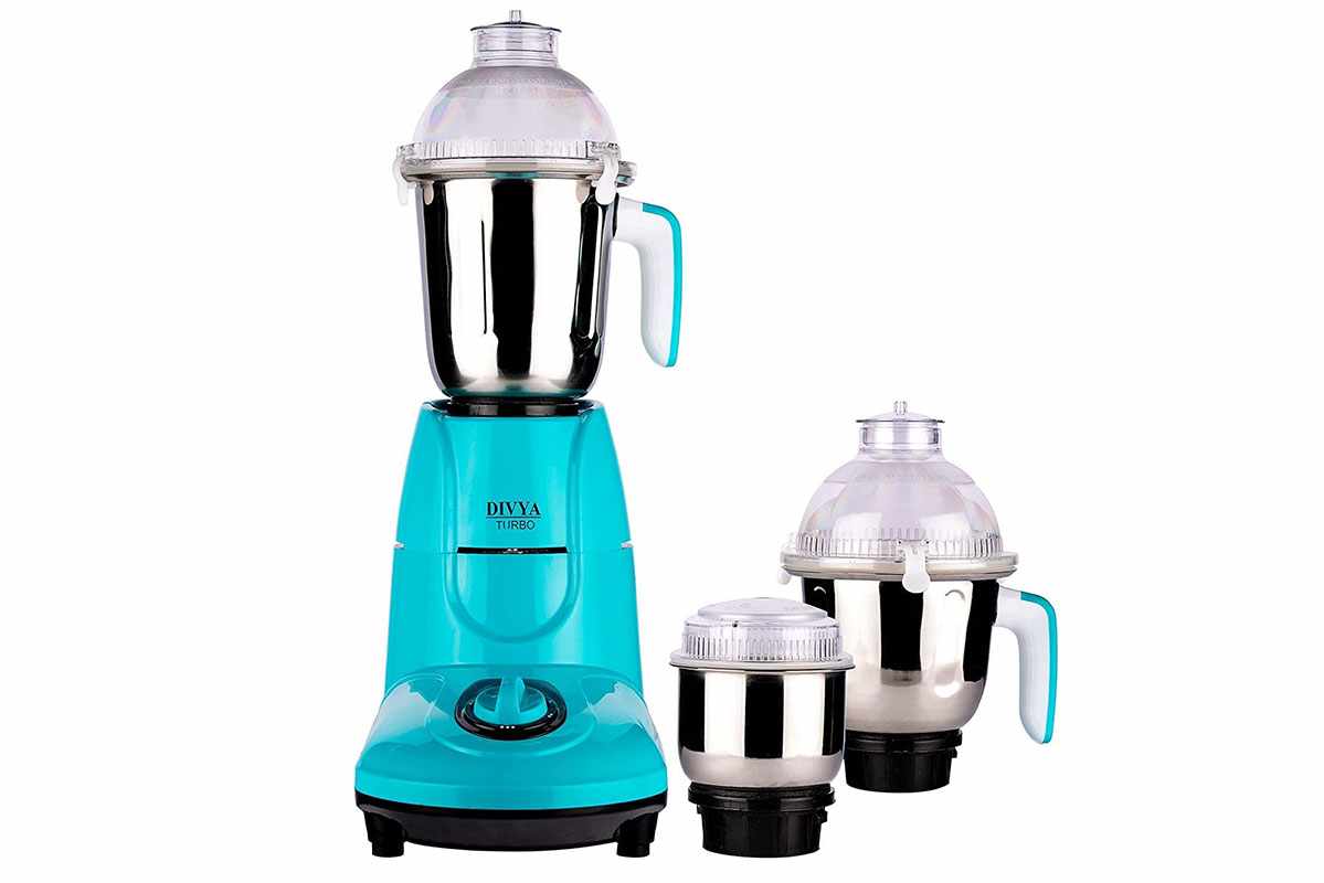 DIVYA 750W Turbo Mixer Grinder, 3 Jars (1500 ml, 1000 ml, 500 ml) (Blue, Black)