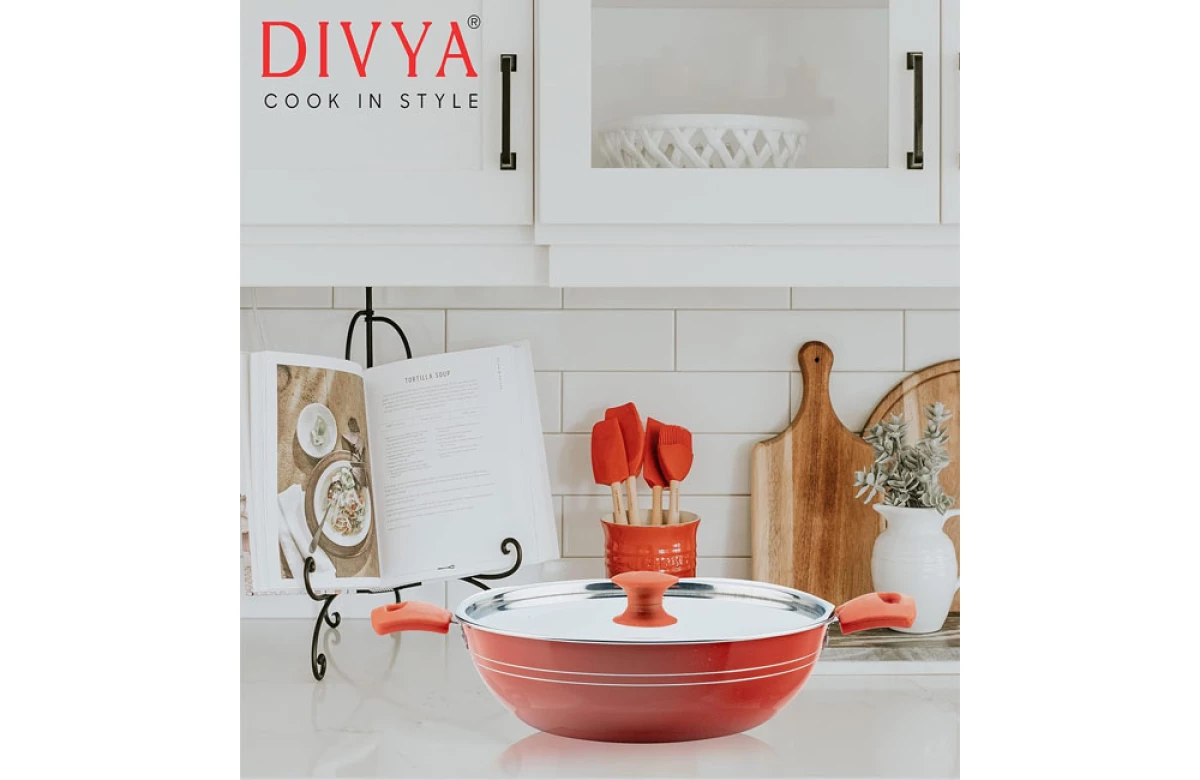 DIVYA 26cm NonStick Kadhai with Steel Lid