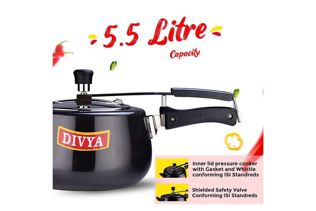 DIVYA 5.5L Ebony Pressure Cooker