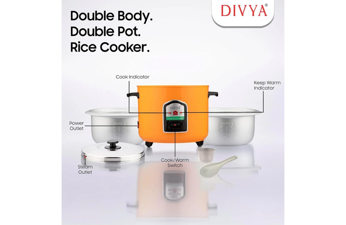 DIVYA 1.8L Orange Double Pot Cylinder Rice Cooker