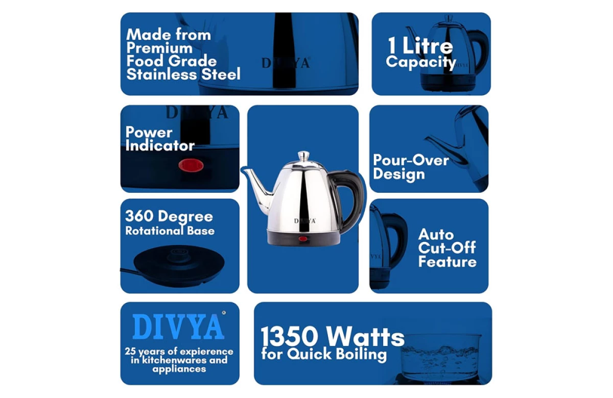 DIVYA 1L Stainless Steel Kettle